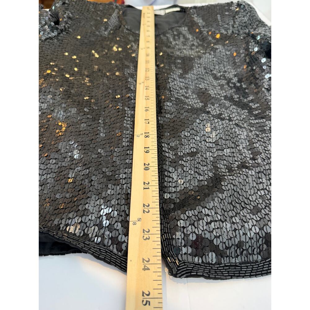 Vintage Stenay 100% Silk Black Sequin Long Sleeve Top Beaded Trim Size S 80s - Picture 5 of 6